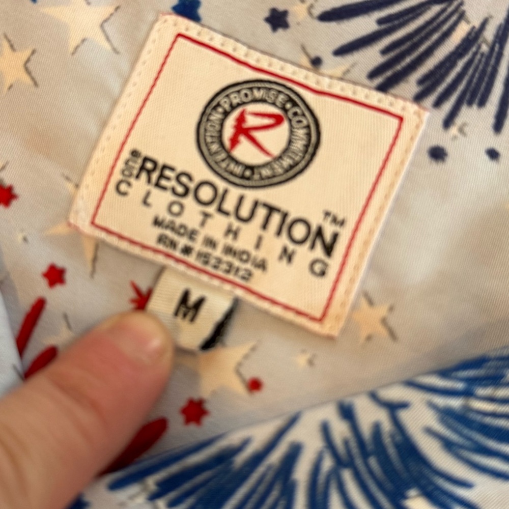 One Resolution Fireworks shirt mens M button up polo 4th of July red blue summer - Picture 6 of 8